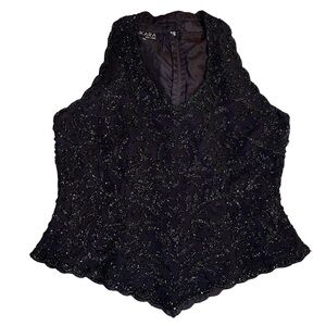 JKARA Heavy Beaded Black Vintage Blouse
